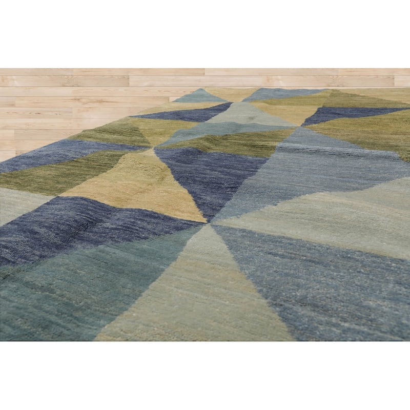 Hand Knotted Blue, Green Tibetan Wool Traditional Oriental Area Rug - 4' 1'' x 5'