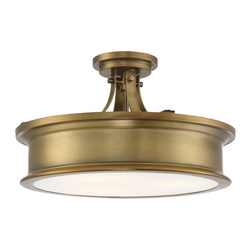 Savoy House Watkins 3 Light 16" Wide Semi-Flush Drum Ceiling Fixture - Warm Brass