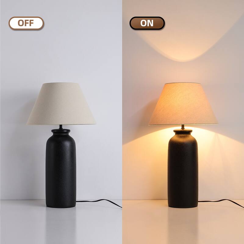 28 in. Nordic Ceramic Table Lamp with Sandblasting and Linen Shade for Living Room, Bedroom, Dining Room