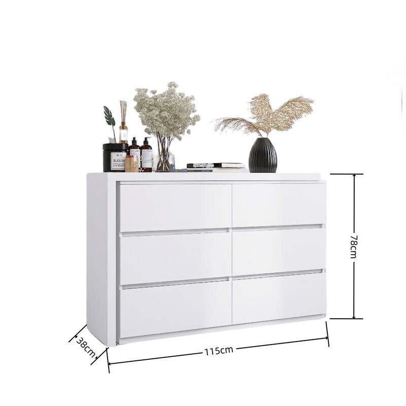 Extended Desktop 6 Drawers Chest of Drawer without Handle White Color Vanity On Sale Bed