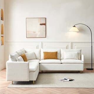 Modern L-Shaped Teddy Fabric Sofa with Cushions - Cozy Sectional Couch ...