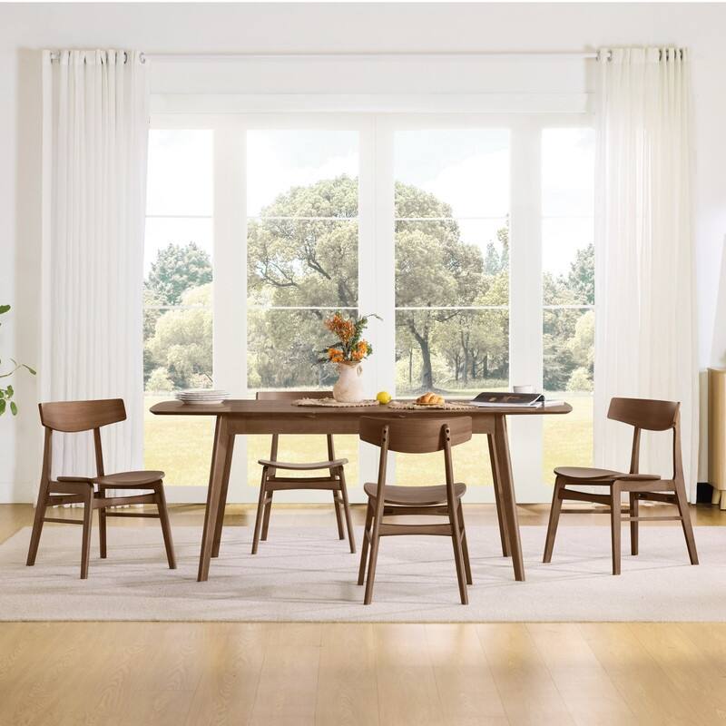 Spruce & Spring Modern Farmhouse Dining Chair with Ergonomic Bentwood Back - Set of 4 - Walnut