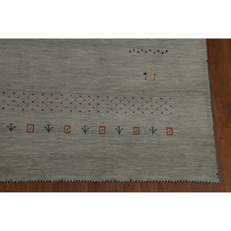 Green Tribal Gabbeh Indian Area Rug Hand-Knotted Wool Carpet - 8'2" x 9'11"