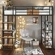 preview thumbnail 2 of 12, Full Size Sturdy Metal Loft bed Frame with Desk and Shelves