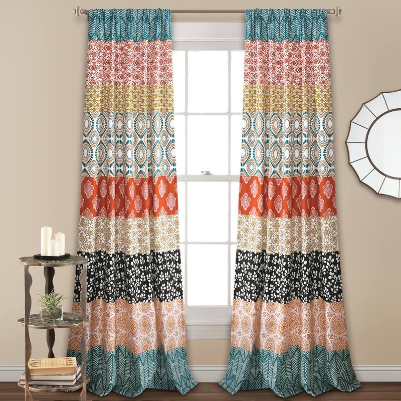 The Curated Nomad La Boheme Striped Window Curtain Panel Pair - 95 Inches - Turquoise & Orange