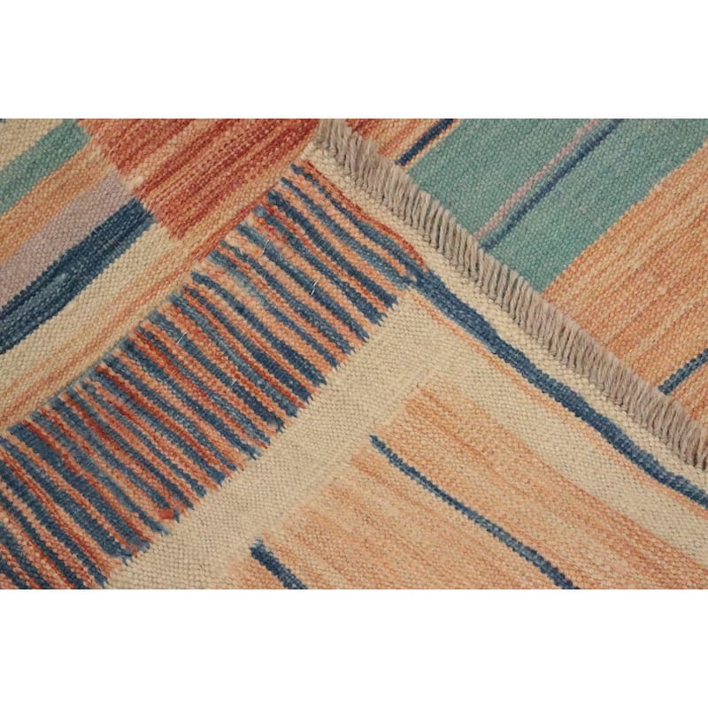 Hand Woven Oriental 100% Wool Carpet Southwestern Tribal Multi-Colored Kilim Area Rug - 8' 4'' X 5' 10''