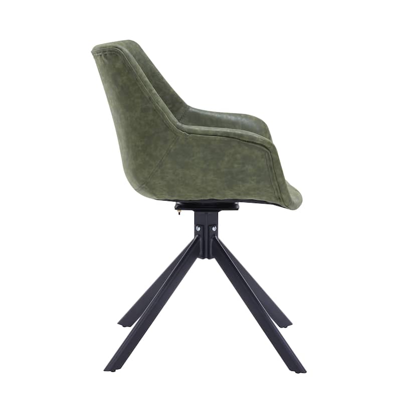 Markley Modern Swivel Dining Chair with Distressed Leather Upholstery, Ergonomic Back, and Black Metal Legs for Home or Office