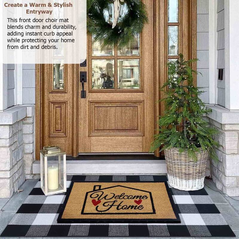 Gardenised Heavy Duty Coco Coir Doormat Non Slip PVC Baking Embossed Welcome Design Natural Coconut Fiber Floor Mat 18x30"