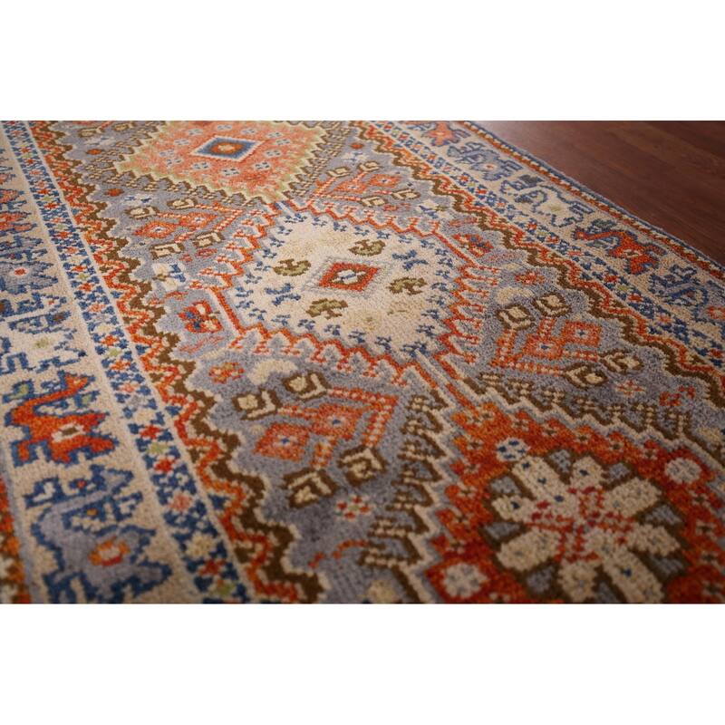 Gray Geometric Kazak Oriental Runner Rug Handmade Wool Carpet - 2'6"x 8'0"