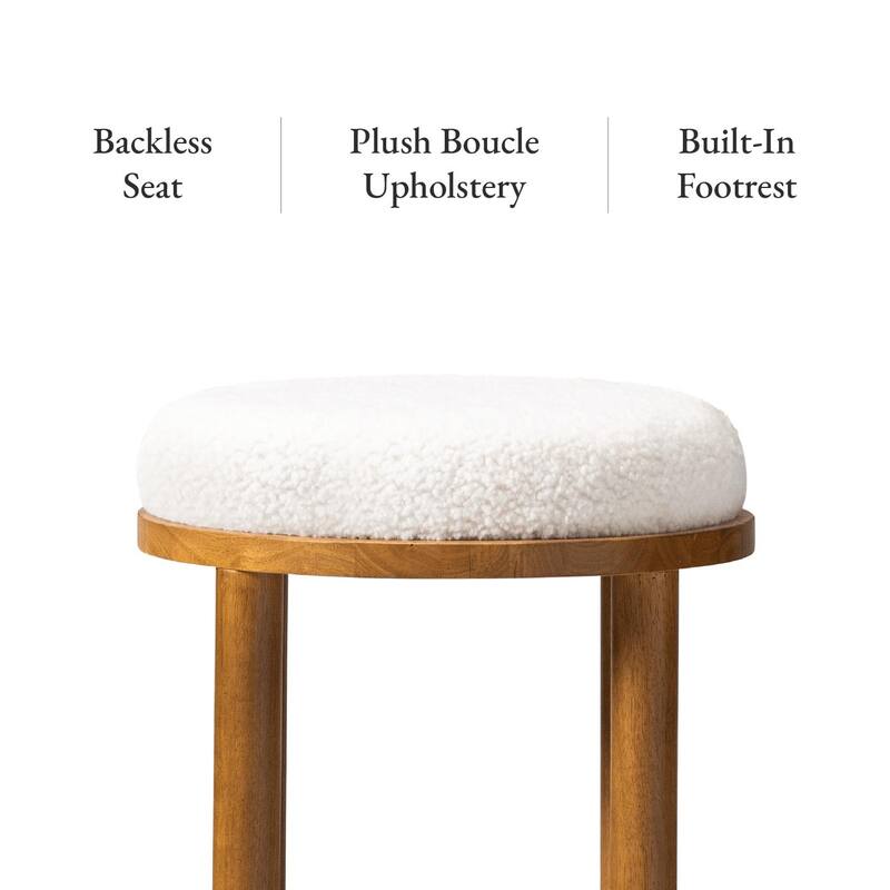 Maven Lane Clara Kitchen Stool In Aged Natural with Boucle Fabric
