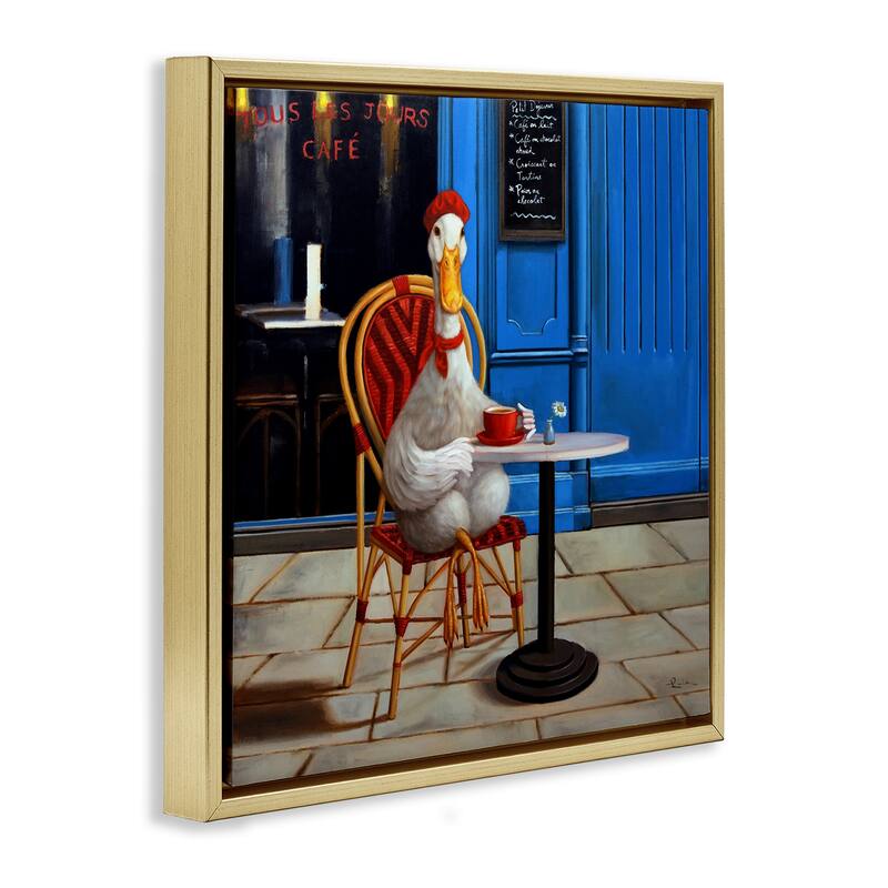 Stupell Trendy Duck at Cafe Framed Floater Canvas Wall Art Design By Lucia Heffernan