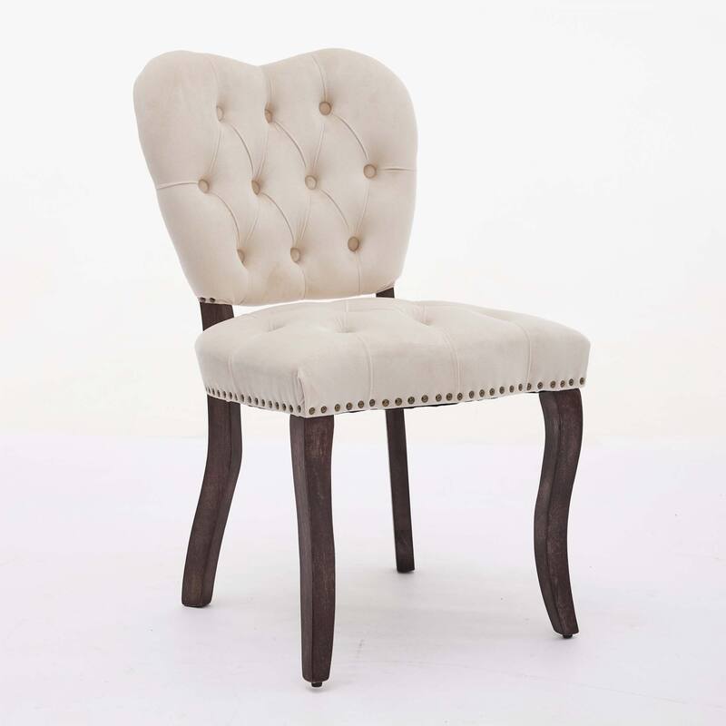 French Vintage Tufted Upholstered Fabric Dining Chair,Set of 2