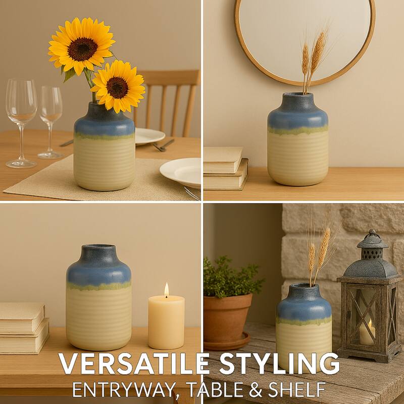 Aria Home Artisan Ombre Pottery Vase Set Natural Blue Green Décor