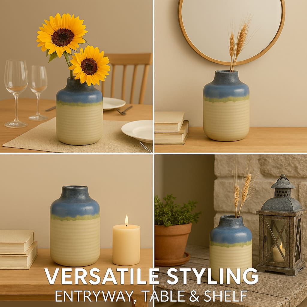 Aria Home Artisan Ombre Pottery Vase Set Natural Blue Green Décor