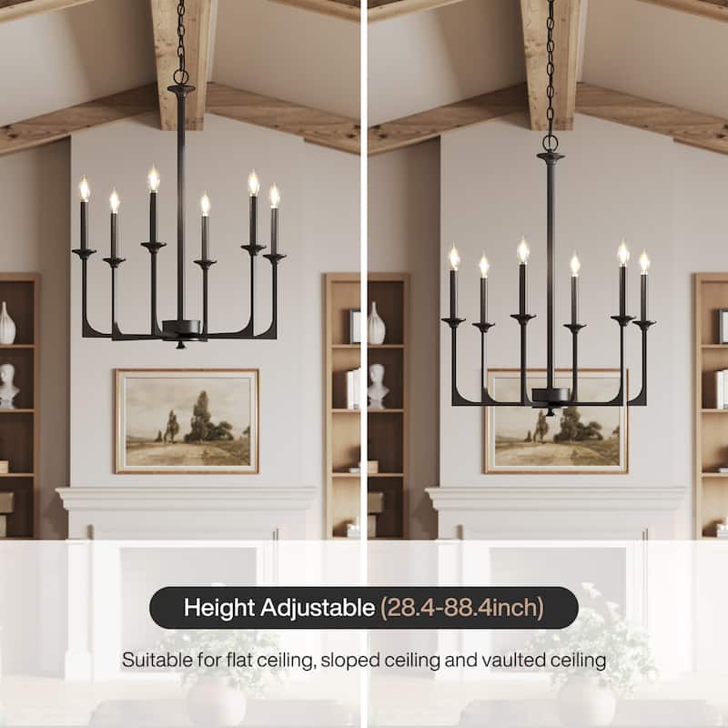 6-Light Matte Black Modern Chandelier with Adjustable Height