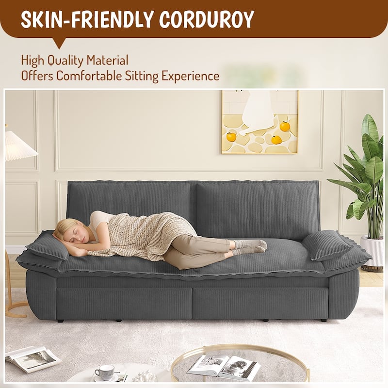 Homy Casa 73.2''/94.5" Queen/King Pull Out Sofa Bed, 3-in-1 Corduroy/Velvet Sleeper Couch