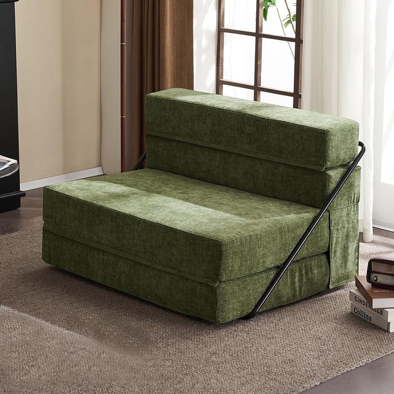 VINGLI 43'' W Single Sofa Bed - Green Chenille_Portable