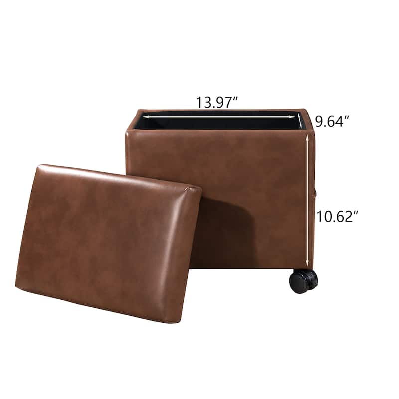 Adeco 16" W Upholstered Rectangle Storage Ottoman with Tray and Pocket