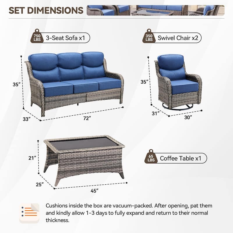 Pocassy Outdoor Sofa Patio Swivel Chairs Sets