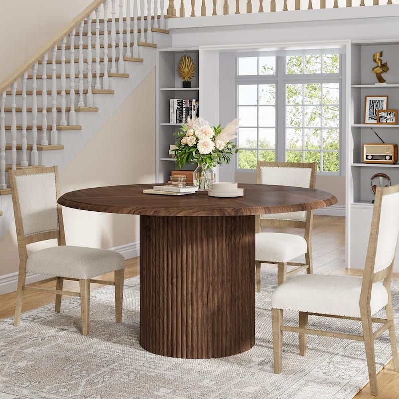 Round Dining Table for 4, Farmhouse Kitchen Table with Metal Base (Chairs Not Included)