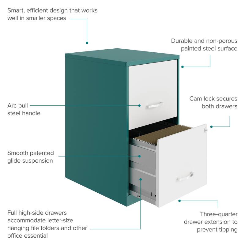 Space Solutions 18in. 2 Drawer Metal File Cabinet, Teal