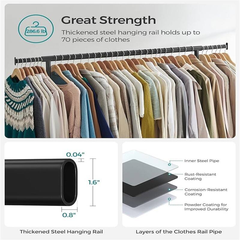 Clothes Rack with Wheels, Heavy Duty Garment Rack - 17.1"D x 59.1"W x 63"H