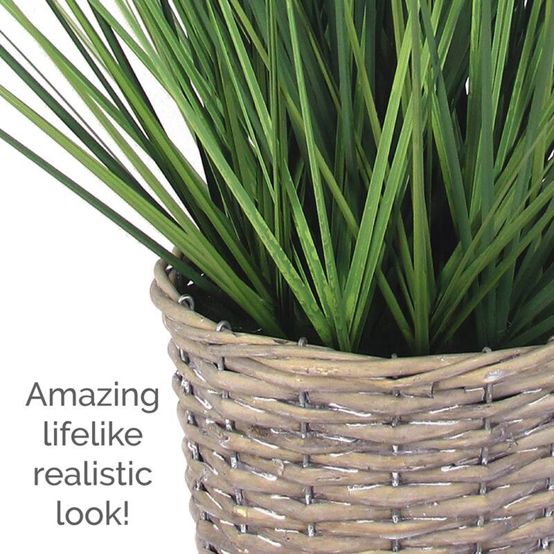 Elements Artificial Grass Plant in a Gray Basket, 20 Inch - N/A