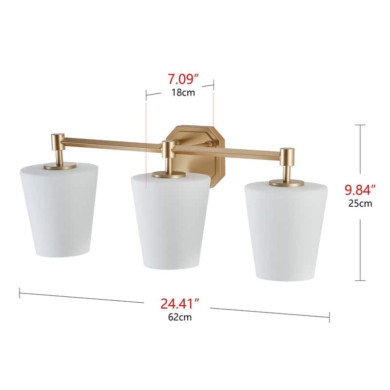 Modern Gold 3-Light Wall Sconce with White Glass Shades for Bathroom Vanity