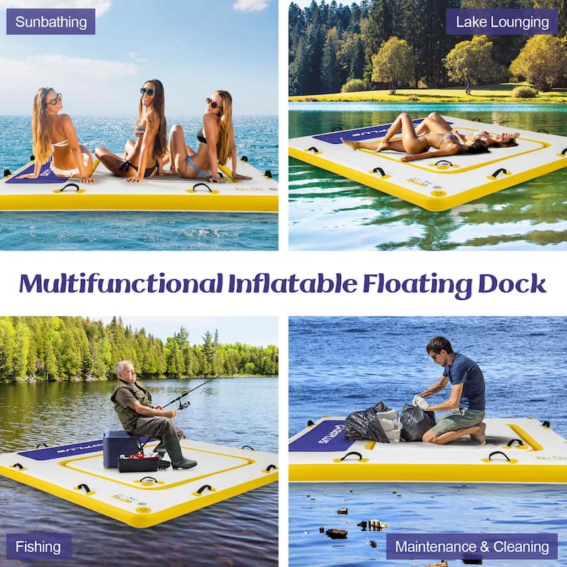 Costway 8 ft x 8 ft Inflatable Floating Dock with Mesh Swim Lounge - See Details
