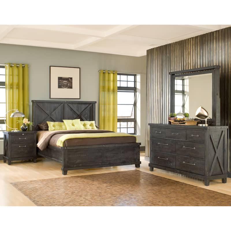 Yosemite Solid Wood Panel Bed in Café