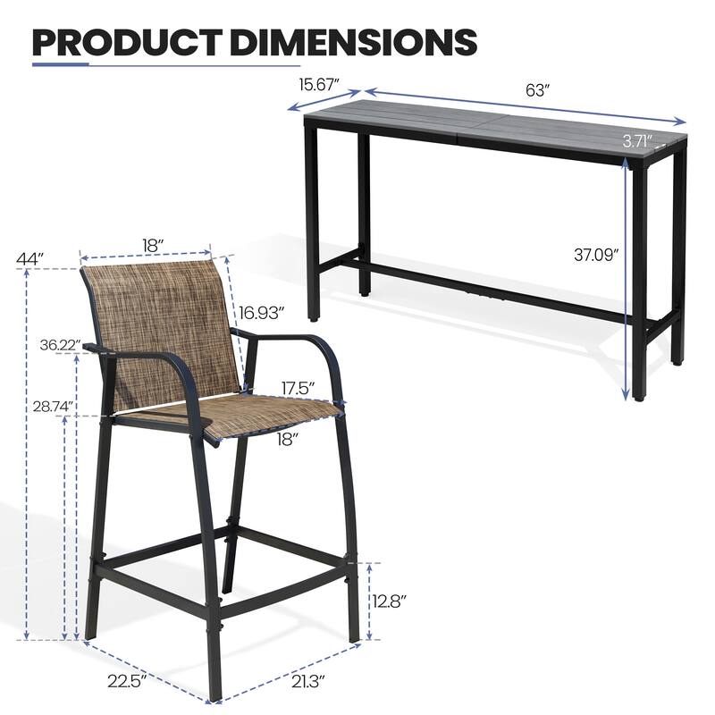 Outdoor Patio Bar Stools Set Rectangle Bar Table with Barstools