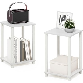 Set of 2 White End Tables with Dual Shelves and Rounded Edges - Bed ...