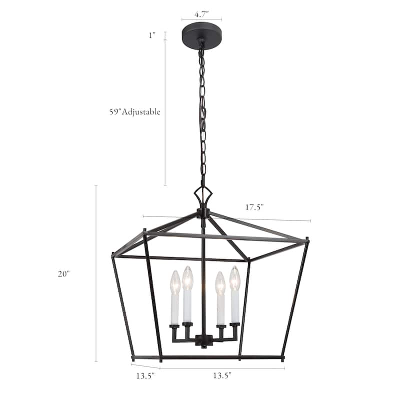 Modern Black 4-Light Lantern Chandelier Island Light for Kitchen Island - L17.5"*W17.5"*H20"