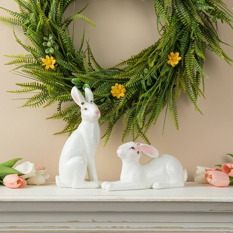 Glitzhome Easter 9.75"H Resin Bunny Figurine Table Decor Gifts (Set of 2)