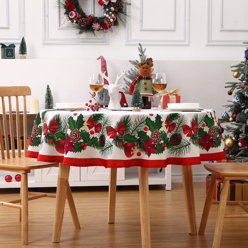 Round Christmas Tablecloth, Spill-Proof Circular Table Cover for Xmas Decor