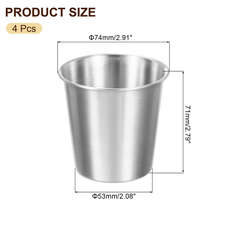 4 Pcs 304 Stainless Steel Cups, Drop-Resistant Metal Water Glasses Cup - Silver - 6.76oz/200ml
