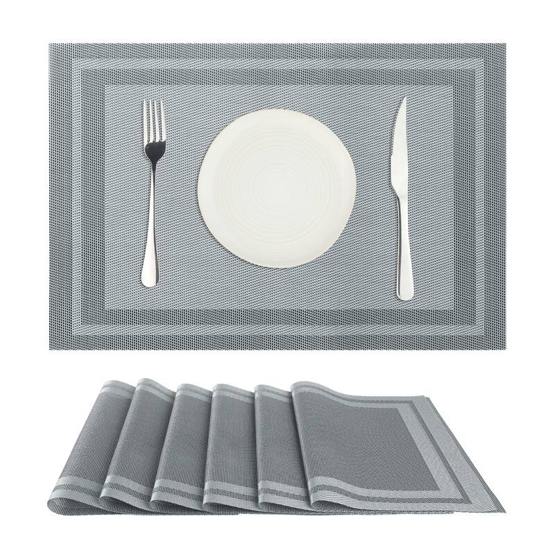 Set of 6 Heat-resistant Washable Modern PVC Placemats for Dining Room - 18x12 Inch - Light Blue