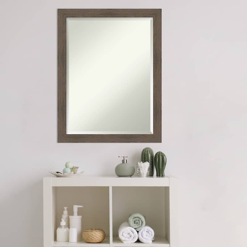 Beveled Wood Bathroom Wall Mirror - Hardwood Mocha Narrow Frame - Hardwood Mocha Narrow