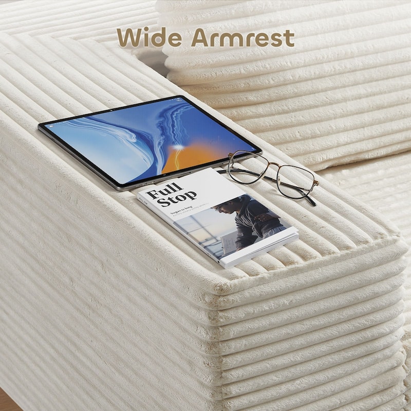 Meyreso No Assembly Required Long Plush L-Shaped Sectional Sofa with Round Nesting Coffee Tables