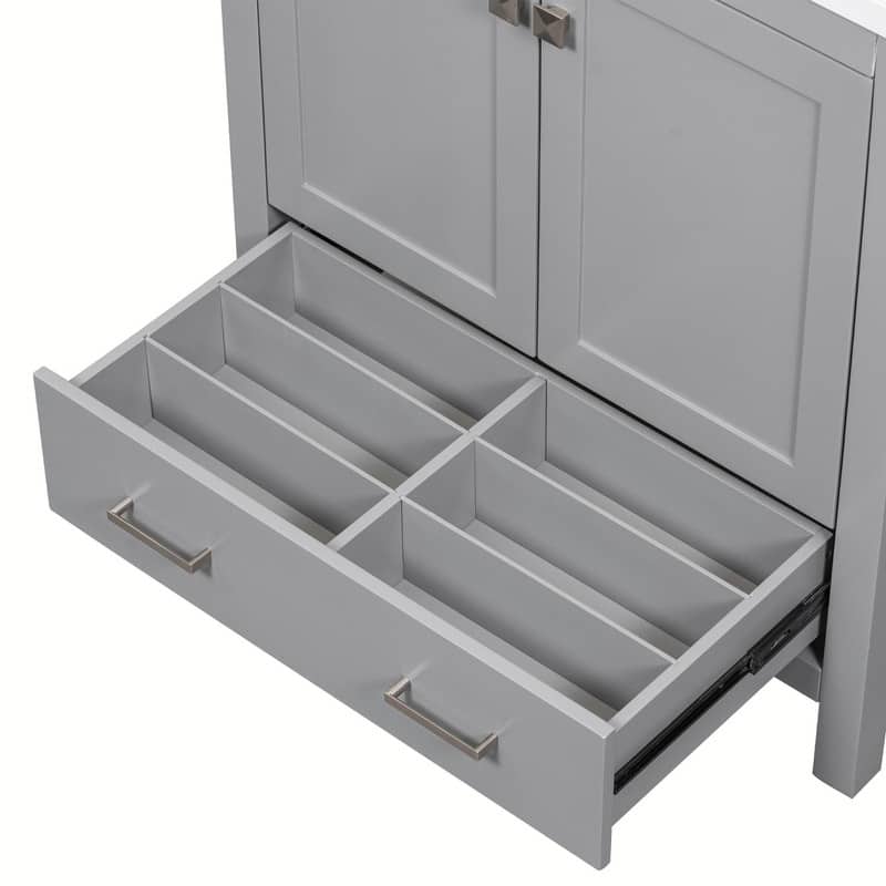 30" White Bathroom Vanity with Single Sink, 2 Doors, and Drawer