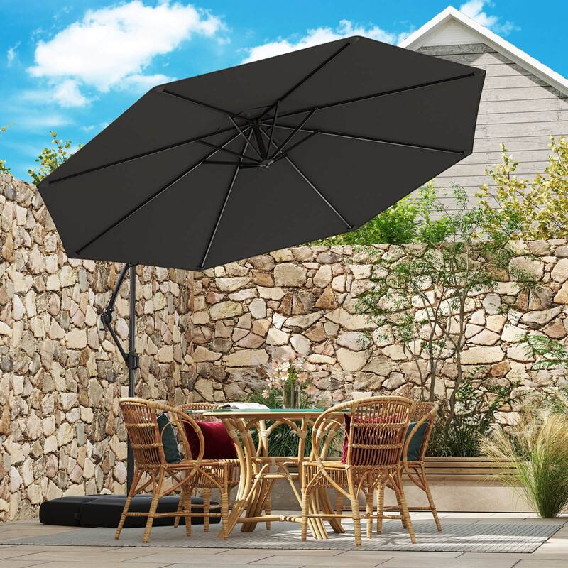 Costway 10 FT Offset Hanging Umbrella with Base Patio Cantilever
