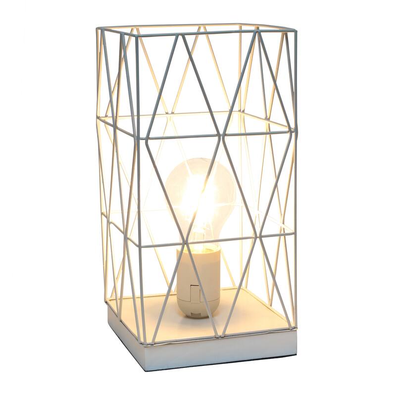 Metal Cage Geometric Table Lamp with Rectangular Shade - 5 x 5 x 10 in. (L x W x H)