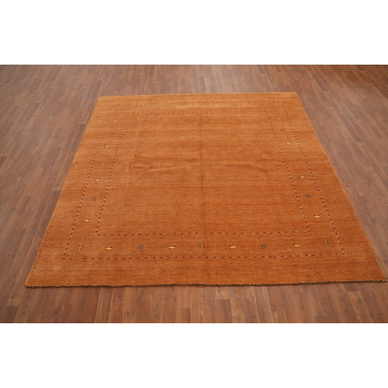 Hand Knotted Oriental 100% Wool Carpet Tribal Animal Pictorial Oranges & Rust Gabbeh Area Rug - 8' 0'' X 7' 10''