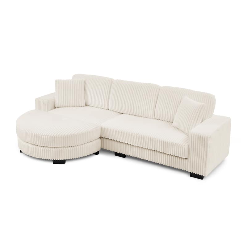 Corduroy Upholstered L-shaped Sectional Sofa, Chaise Lounge Couch with Arc-shaped Ottoman and Removable Cushions for Living Room