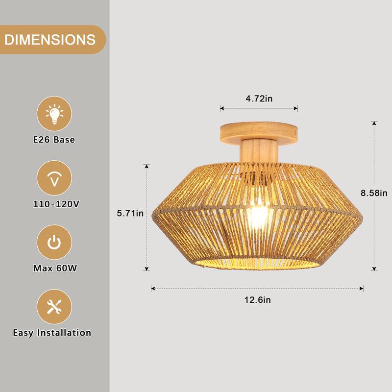 Bohemian Style Semi Flush Mounts Light Fixture for Bedroom Living Room Restaurant Hallway