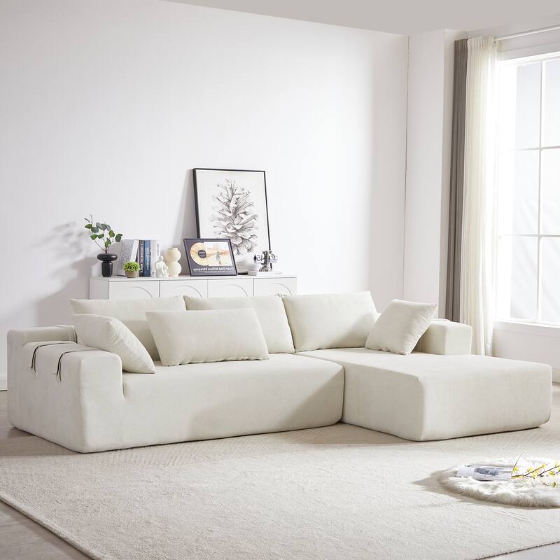 Corduroy Fabric 3-Seater Cloud Couch with 2 Movable Footrest,U Shaped Couch Set,Upholstered Deep Seat 2-Seat with 3 cushions