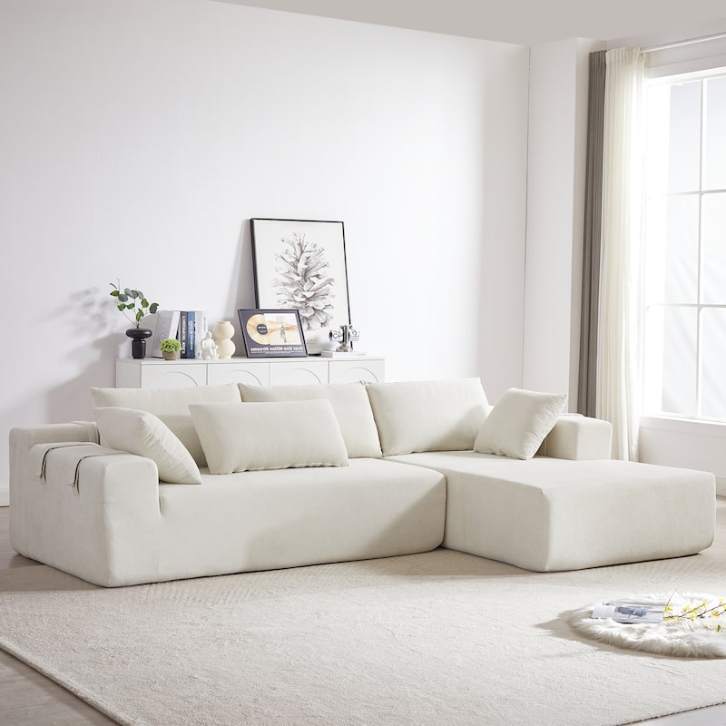 Roomfitters 108" Chenille Modular Sectional Sofa, L-Shaped 3-4 Seater with 6 Pillows, Right Chaise