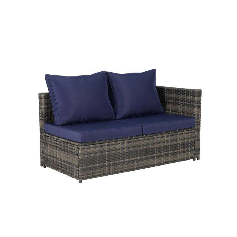 6-Piece Outdoor Patio Wicker Sectional Sofa Set with Corner Table & Glass Top Table