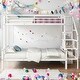 preview thumbnail 1 of 10, White Twin over Full Metal Bunk Bed with Storage Staircase and Small Open Wardrobe White