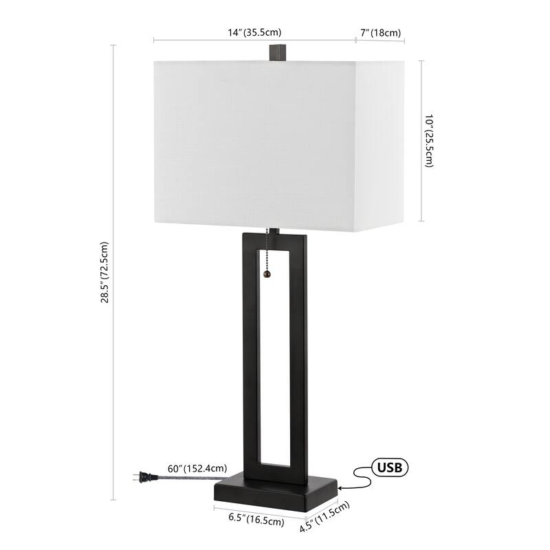 Lucie 28.5" Vintage Industrial Iron LED Table Lamp with Pull-Chain and USB Charging Port, (Set of 2) by JONATHAN Y
